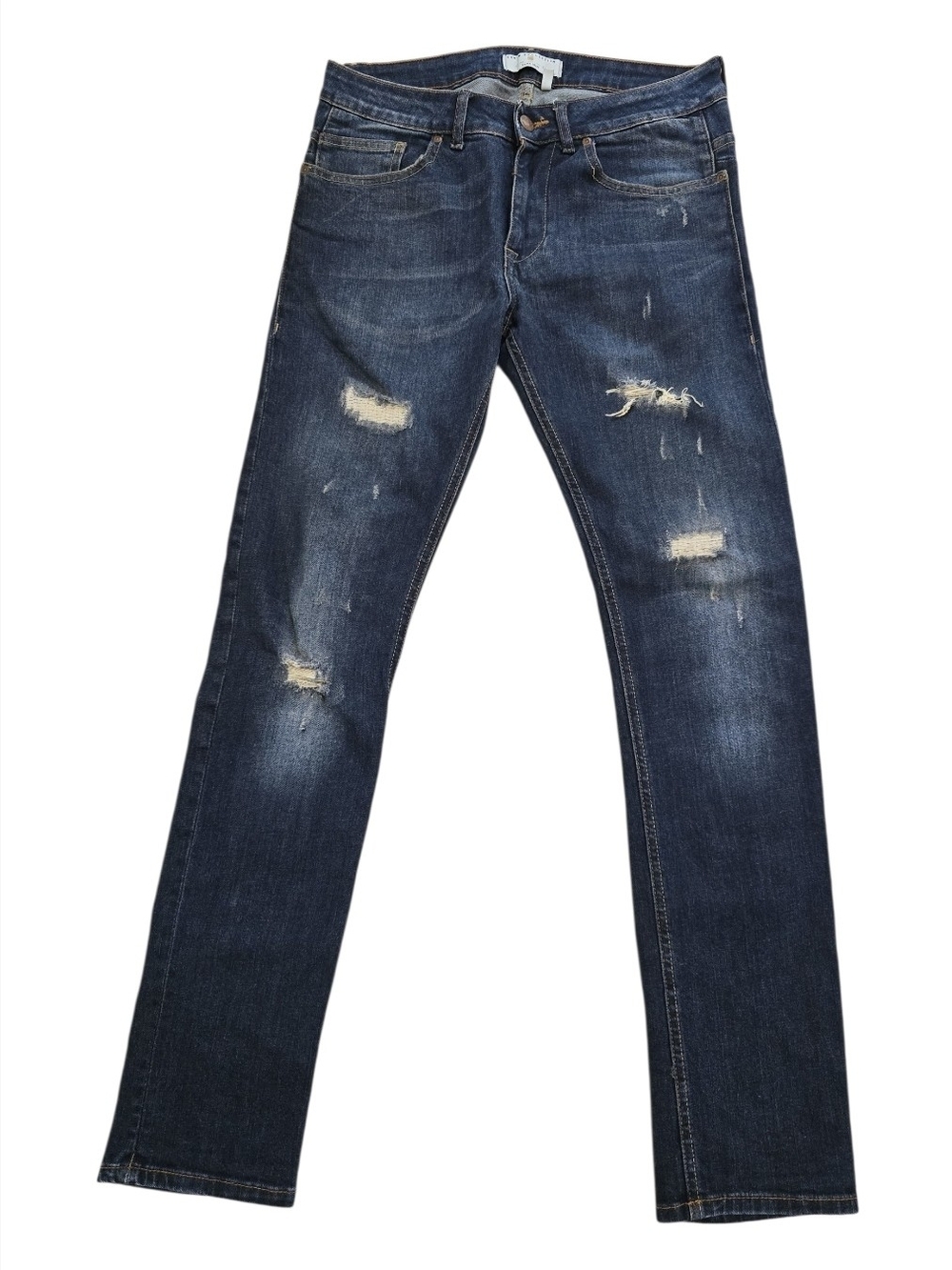 Zara Man Denim Collection Men's Skinny Fit Distressed Jeans-Dark Blue Size 31x32